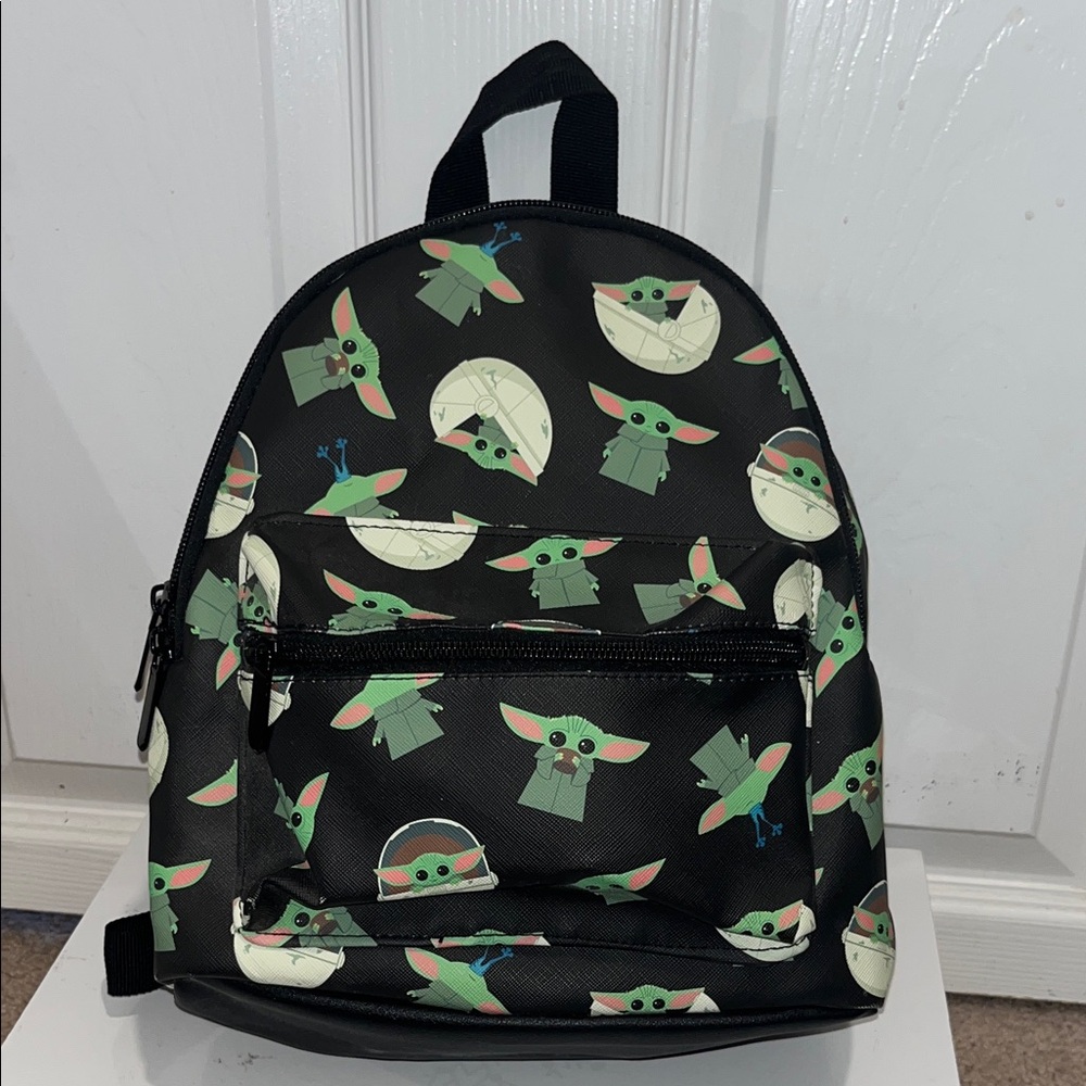 BIOWORLD Star Wars Mandalorian The Child mini backpack in black faux leather